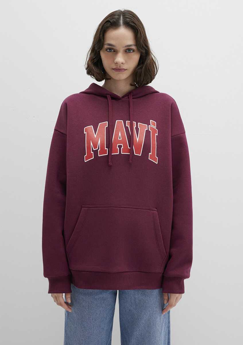 Mavi Logo Kapüşonlu Bordo Kadın Sweat 1600361-90705 - 4
