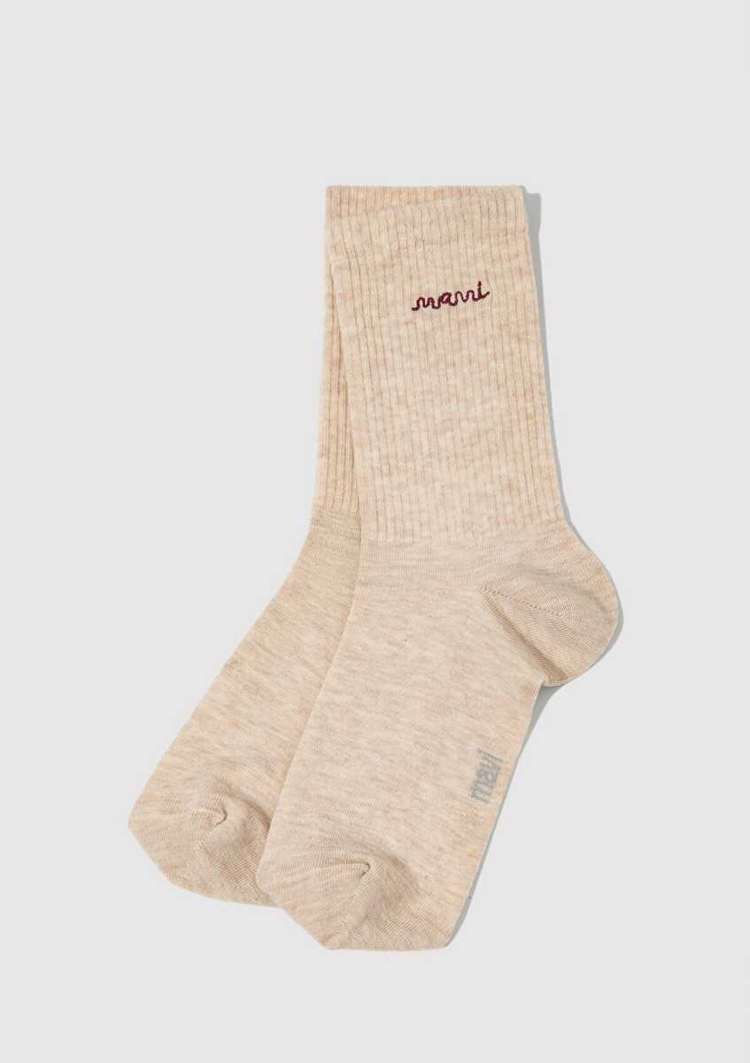Mavi Logo Nakışlı Bej Kadın Soket Çorap 1913235-32152