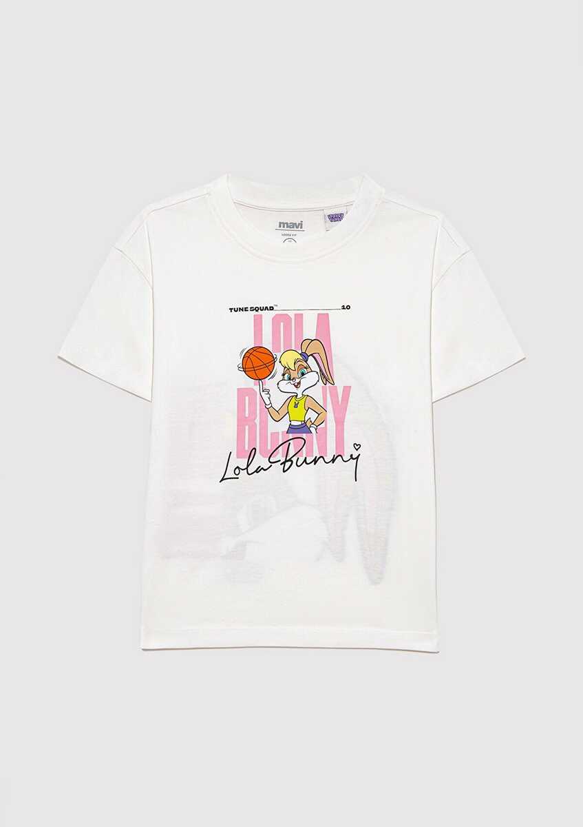 Mavi Lona Bunny Baskılı Kırık Beyaz Çocuk Tişört 7610289-70057 - Mavi