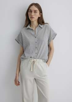 Mavi Loose Fit Gri Çizgili Kadın Gömlek 1210445-89853