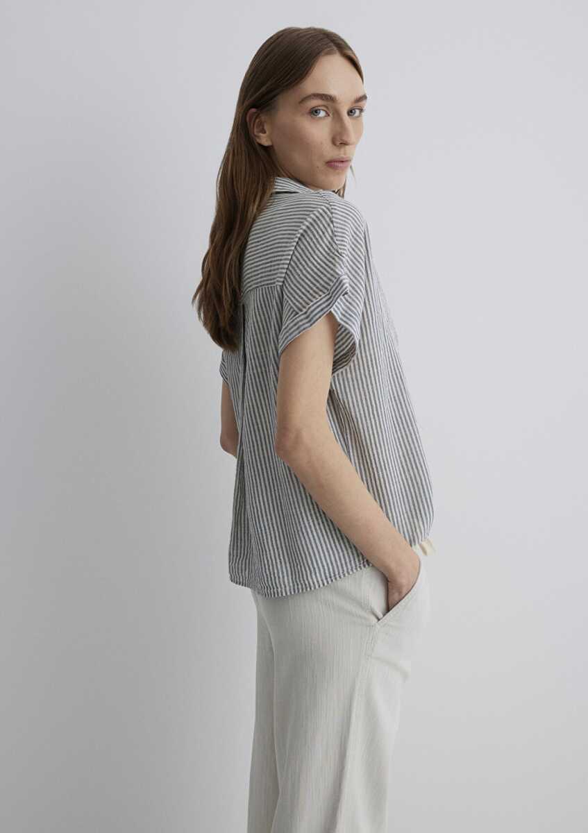 Mavi Loose Fit Gri Çizgili Kadın Gömlek 1210445-89853 - 2
