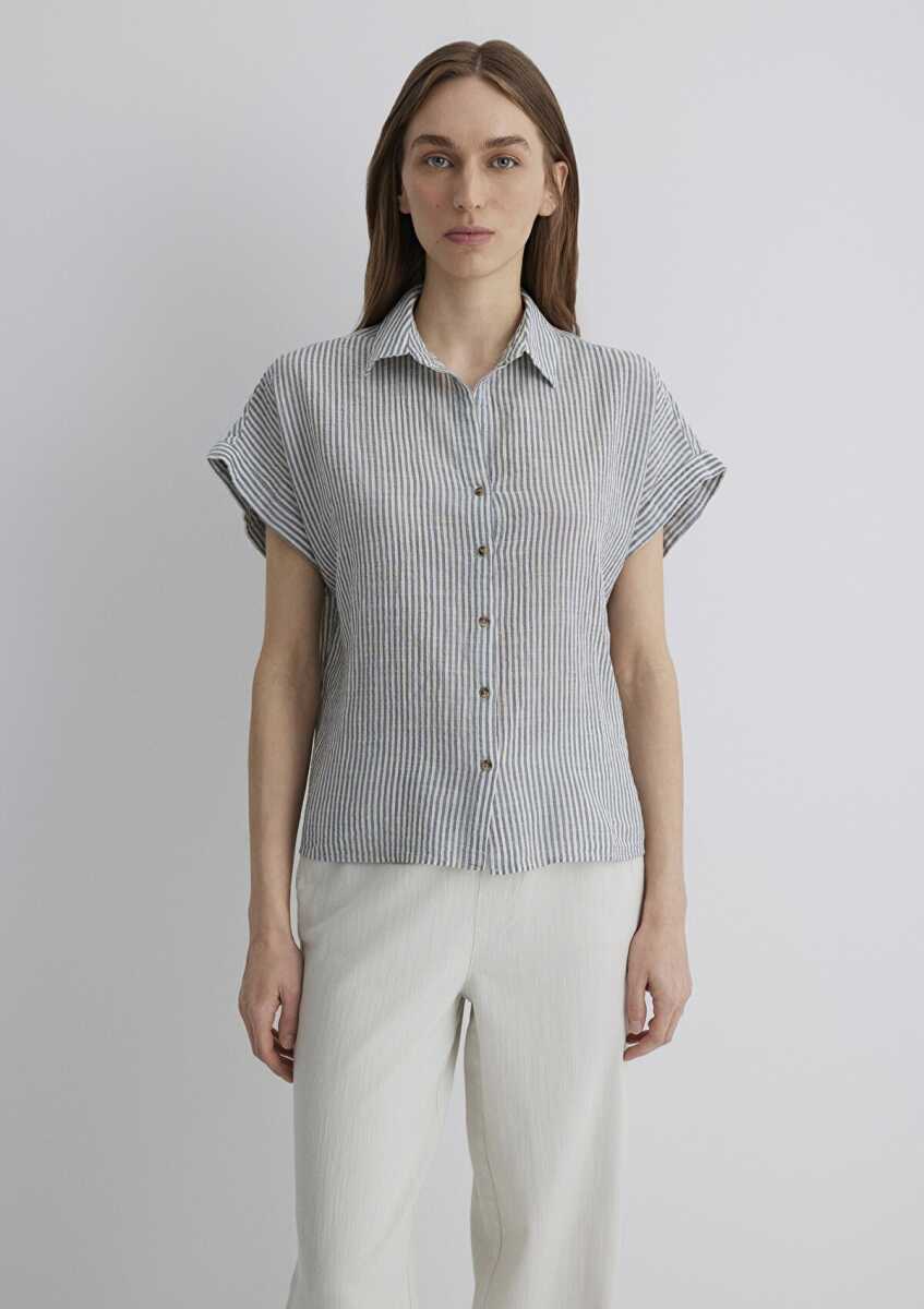 Mavi Loose Fit Gri Çizgili Kadın Gömlek 1210445-89853 - 3