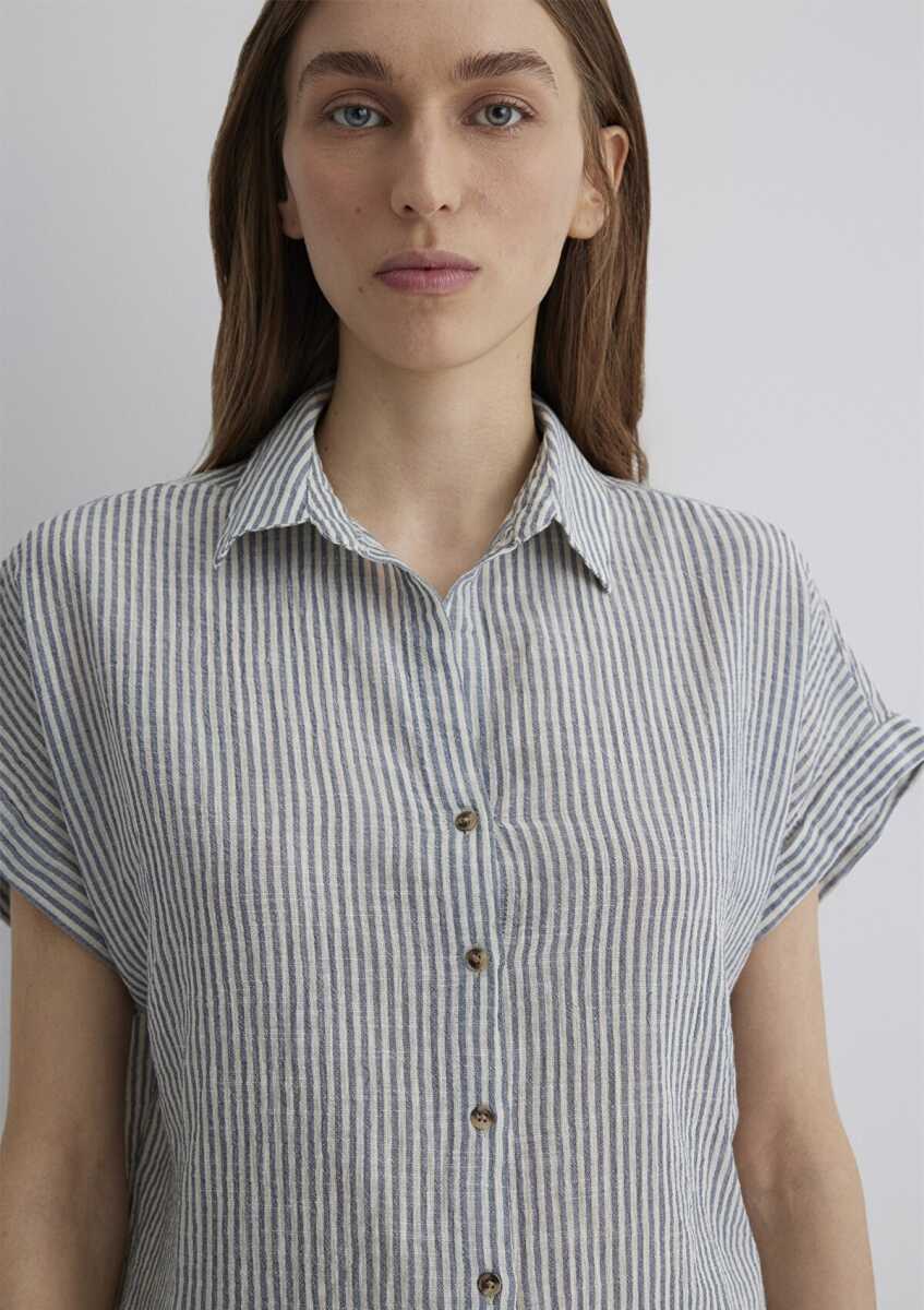 Mavi Loose Fit Gri Çizgili Kadın Gömlek 1210445-89853 - 5
