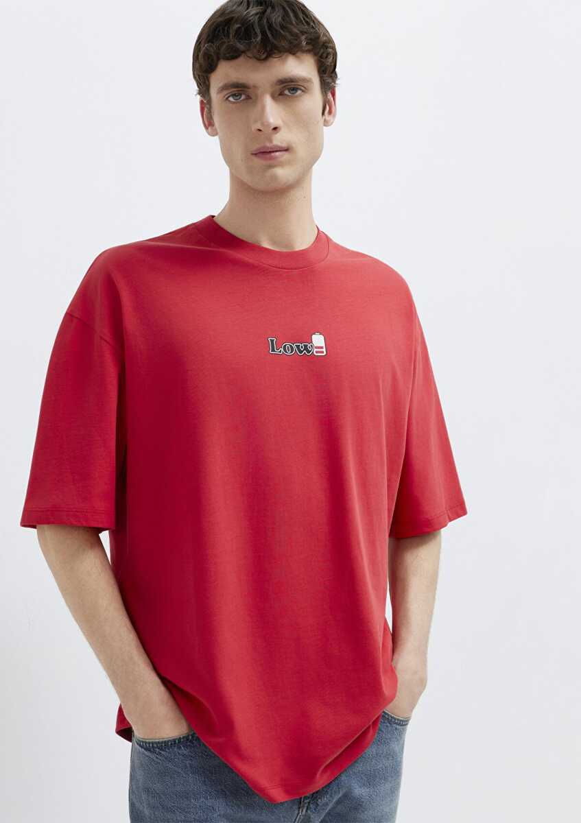 Mavi Low Baskılı Kırmızı Oversize Erkek Tişört 0613376-70428