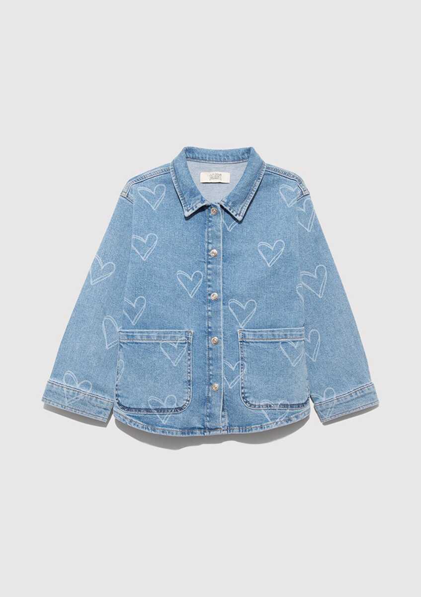 Mavi Lulu Lt Heart Print Denim Çocuk Jean Gömlek 7210002-89486 - 1