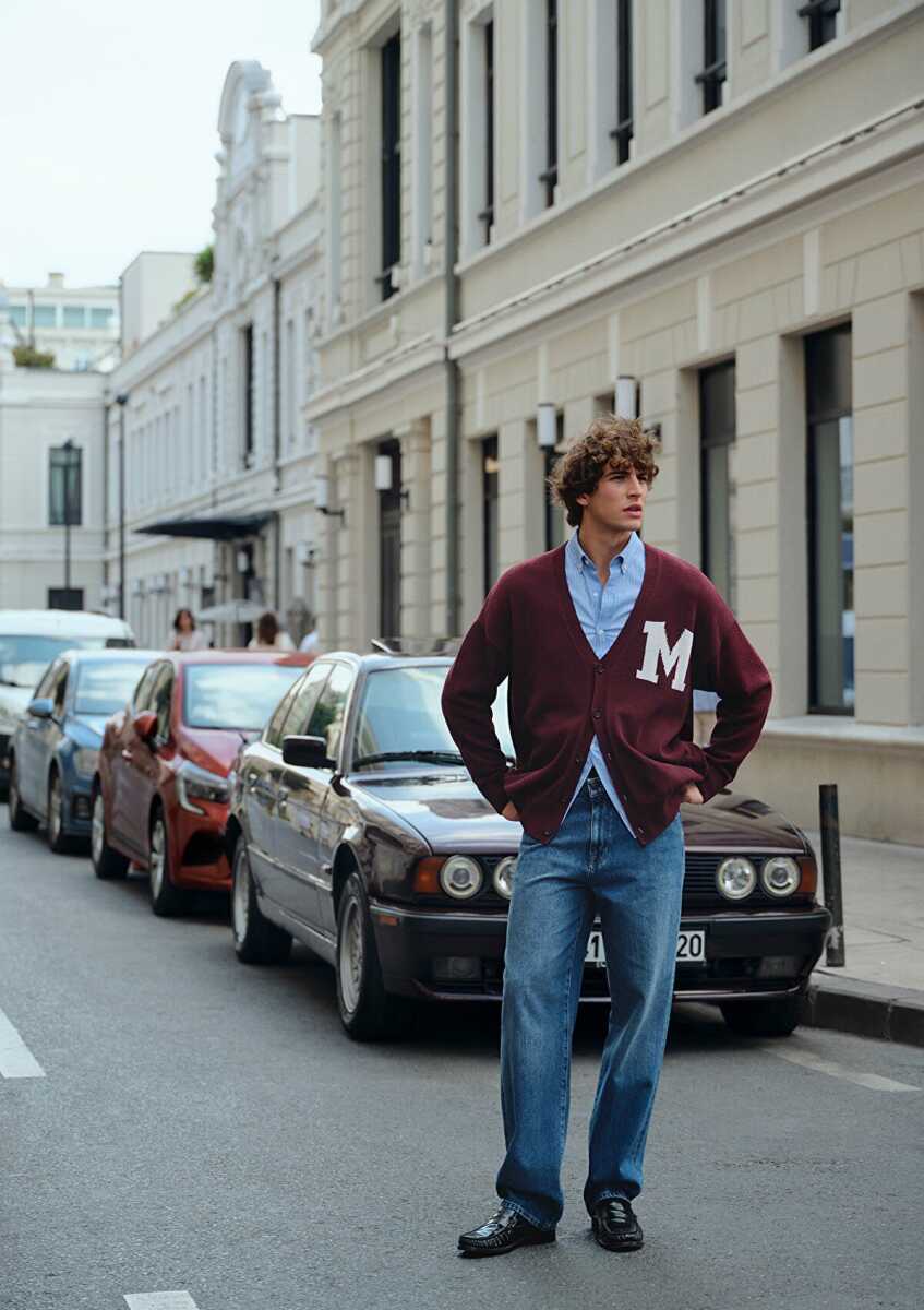 Mavi M Baskılı Bordo Oversize Erkek Hırka 0710288-70414 - Mavi