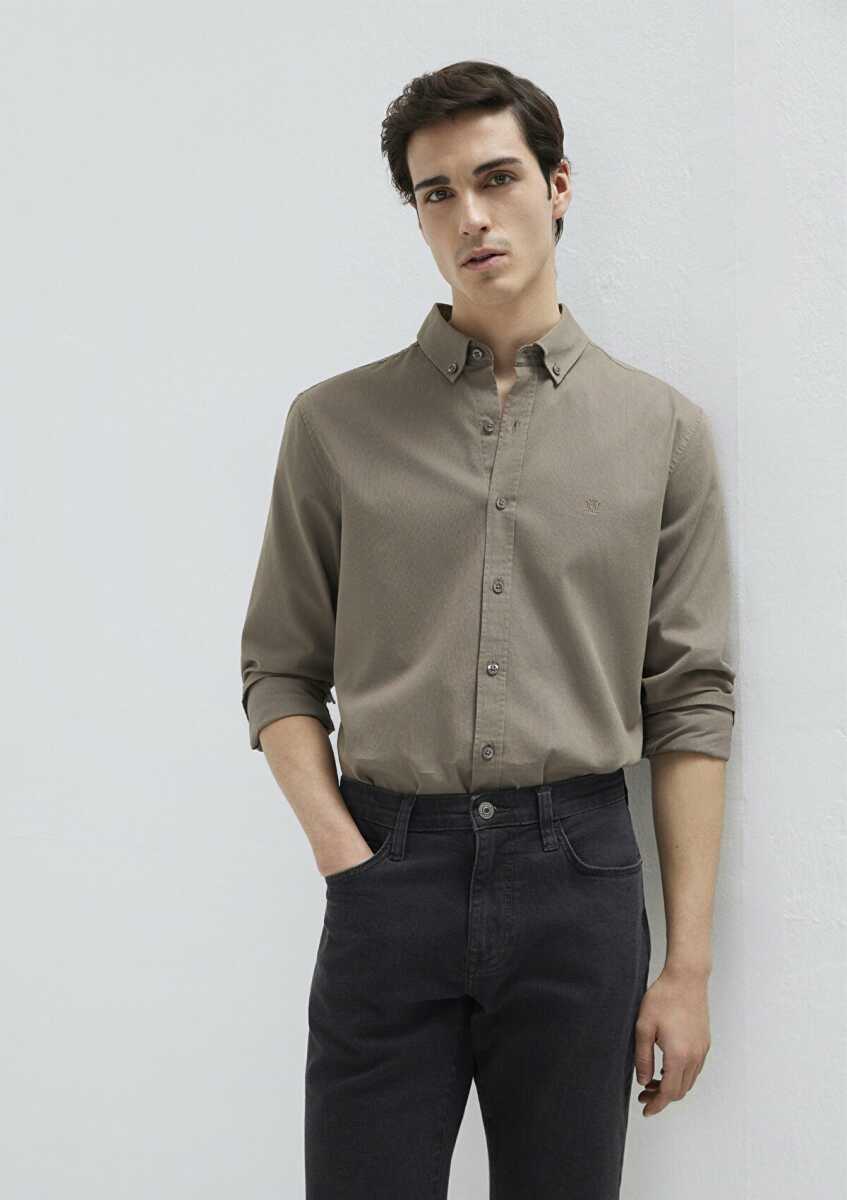 Mavi M Logo Nakışlı Kahverengi Erkek Gömlek 0211192-83866