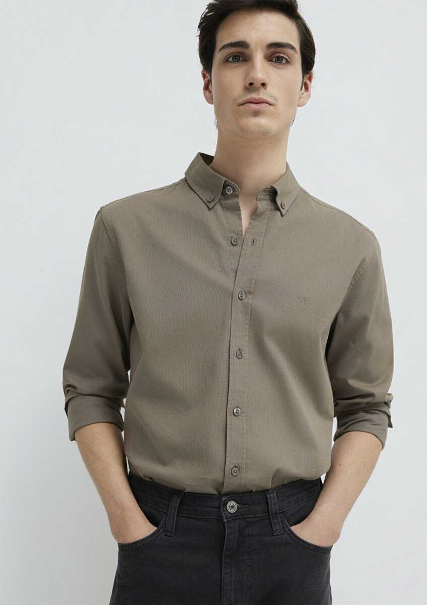 Mavi M Logo Nakışlı Kahverengi Erkek Gömlek 0211192-83866 (1)