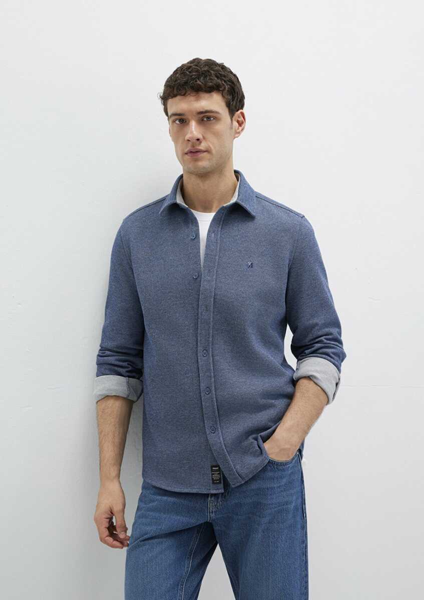 Mavi M Logo Nakışlı Lacivert Örme Regular Fit Erkek Gömlek0211763-70718 - Mavi