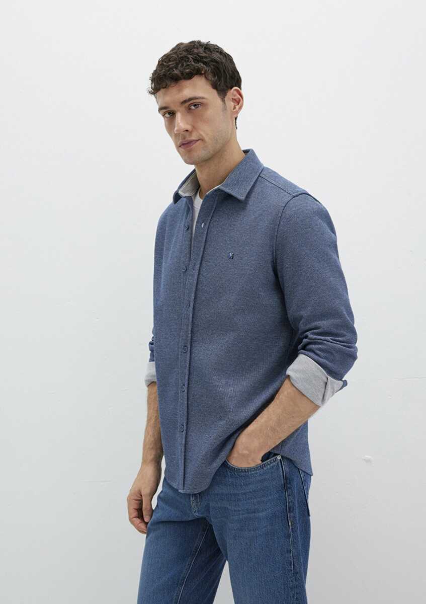 Mavi M Logo Nakışlı Lacivert Örme Regular Fit Erkek Gömlek0211763-70718 - Mavi (1)