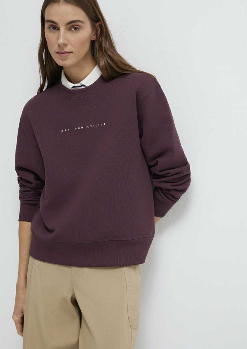 Mavi Mavi Denim Baskılı Bordo Loose Fit Kadın Sweatshirt 1S10525-70260 - Mavi