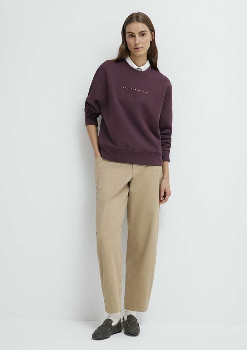 Mavi Mavi Denim Baskılı Bordo Loose Fit Kadın Sweatshirt 1S10525-70260 - Mavi (1)