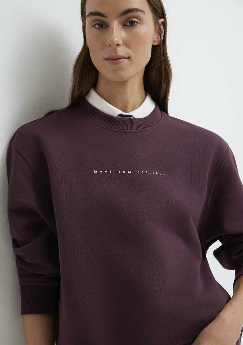Mavi Mavi Denim Baskılı Bordo Loose Fit Kadın Sweatshirt 1S10525-70260 - 3