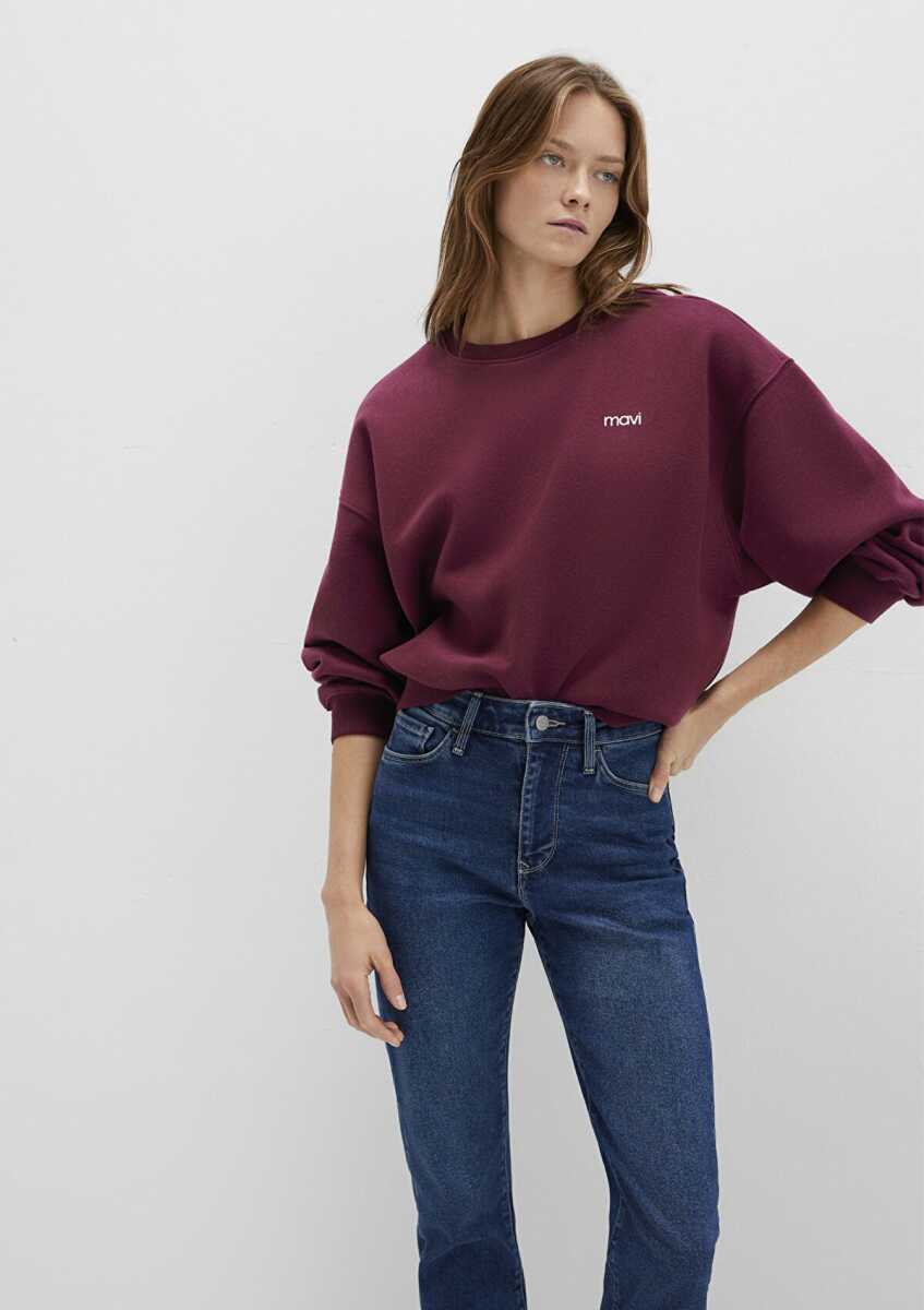 Mavi Mavi Logo Baskılı Bordo Loose Fit Kadın Sweat 1S10490-90705 - 1