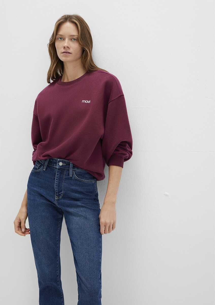Mavi Mavi Logo Baskılı Bordo Loose Fit Kadın Sweat 1S10490-90705 - 2