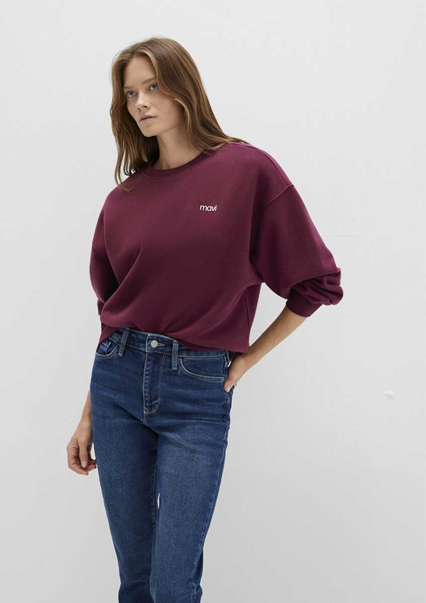 Mavi Mavi Logo Baskılı Bordo Loose Fit Kadın Sweat 1S10490-90705 - 3