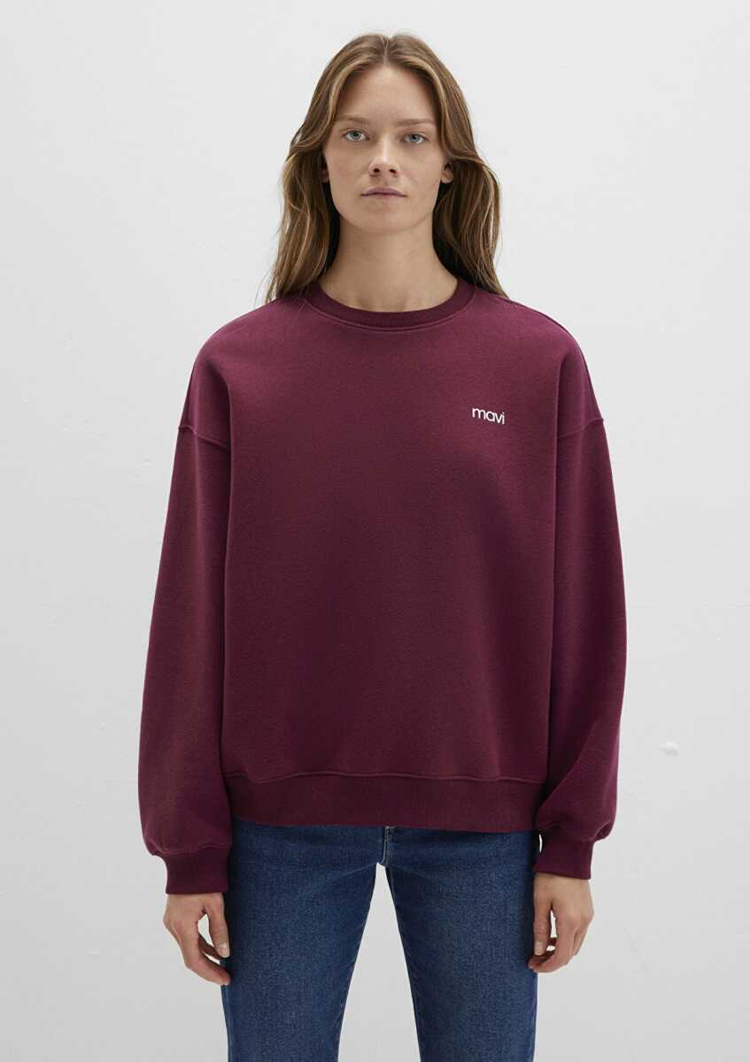 Mavi Mavi Logo Baskılı Bordo Loose Fit Kadın Sweat 1S10490-90705 - 4