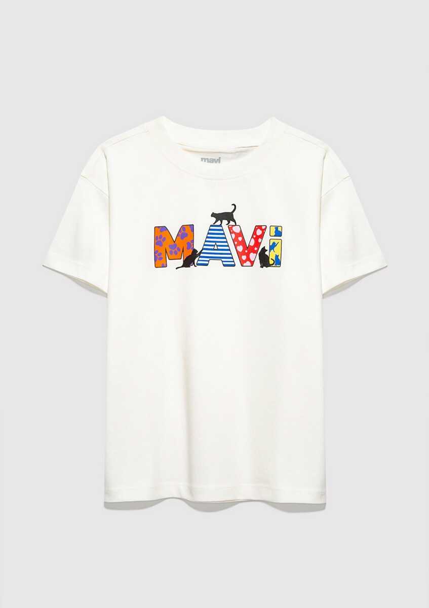 Mavi Mavi Logo Baskılı Ekru Loose Fit Çocuk Tişört 7610426-70057 - 3