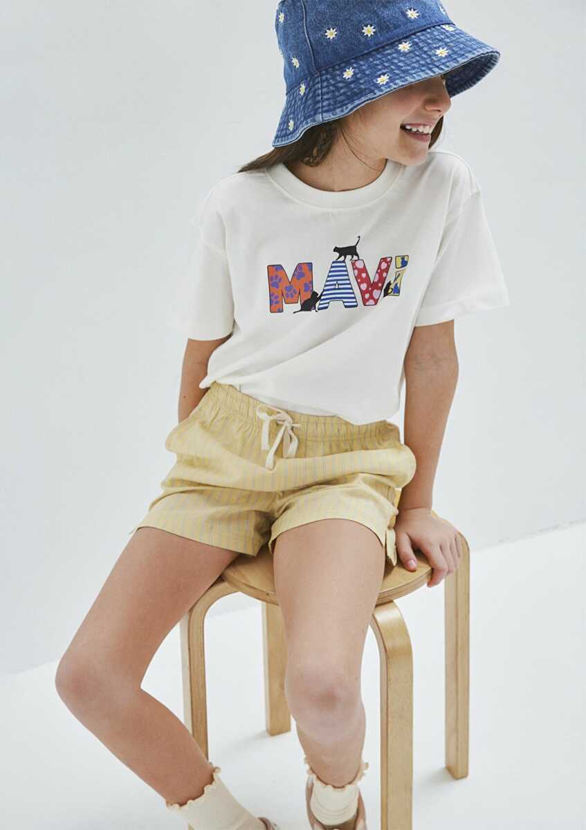 Mavi Mavi Logo Baskılı Ekru Loose Fit Çocuk Tişört 7610426-70057