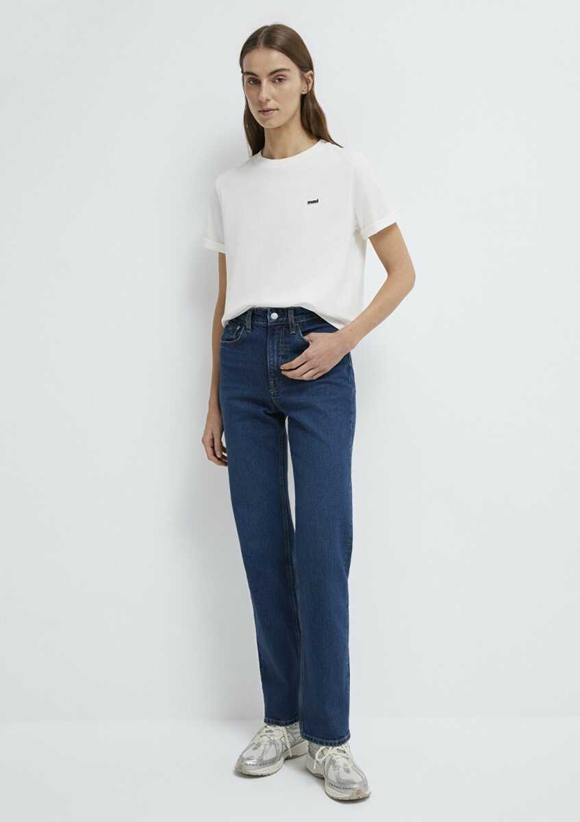 Mavi Mavi Logo Baskılı Ekru Regular Fit Kadın Tişört 1613407-70057 - Mavi (1)