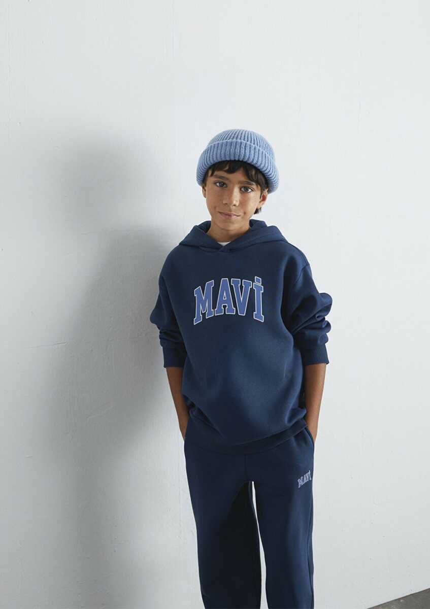 Mavi Mavi Logo Baskılı Lacivert Kapüşonlu Cocuk Sweat 6610110-70720 - 1