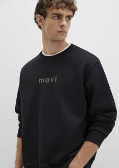 Mavi Mavi Logo Baskılı Siyah Loose Fit Erkek Sweat 0S10556-900 
