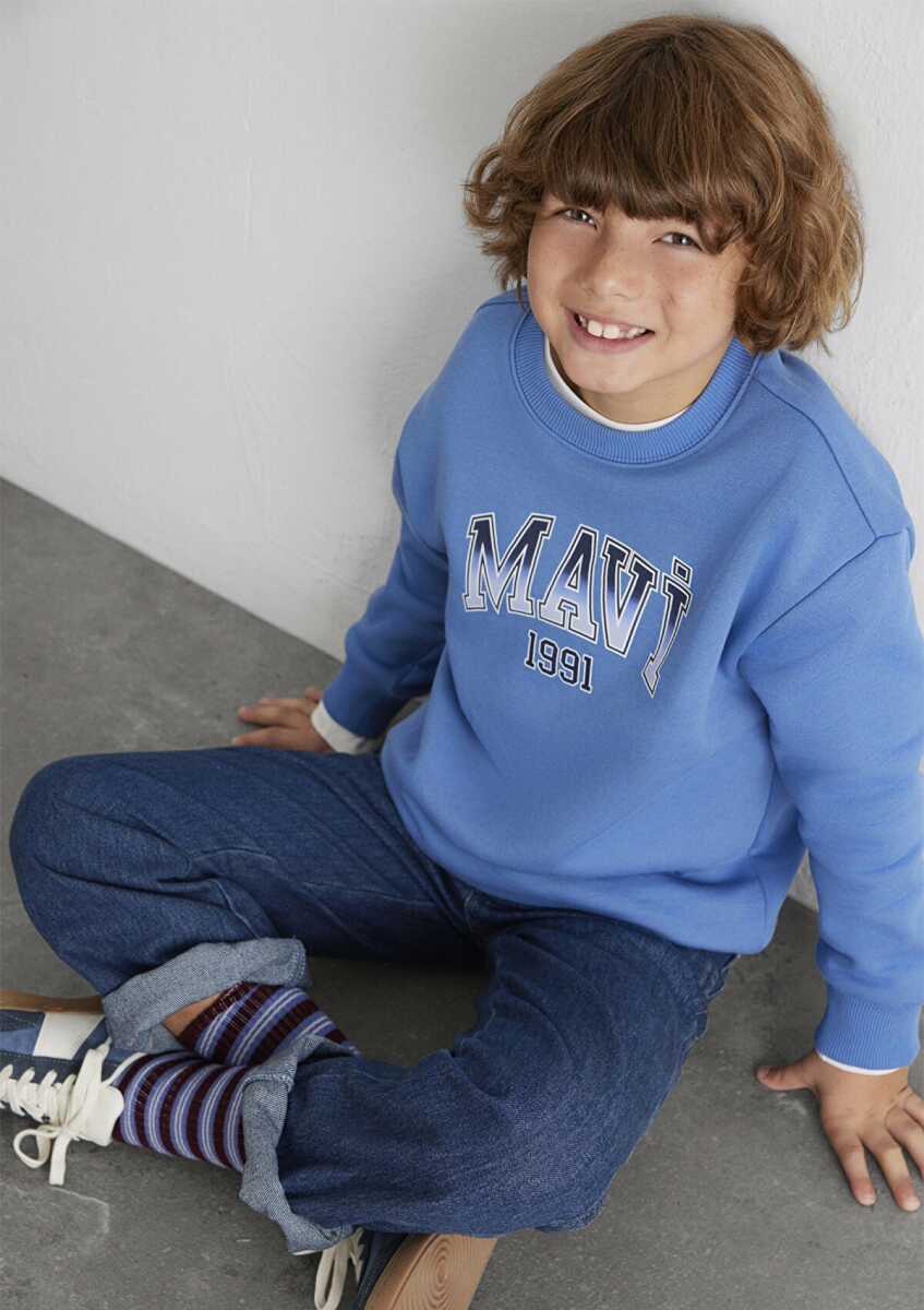 Mavi Mavi Logo Bisiklet Yaka Mavi Loose Fit Çocuk Sweat 6S10163-70724 - Mavi
