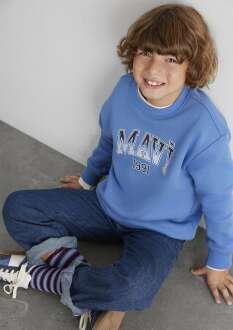 Mavi Mavi Logo Bisiklet Yaka Mavi Loose Fit Çocuk Sweat 6S10163-70724 