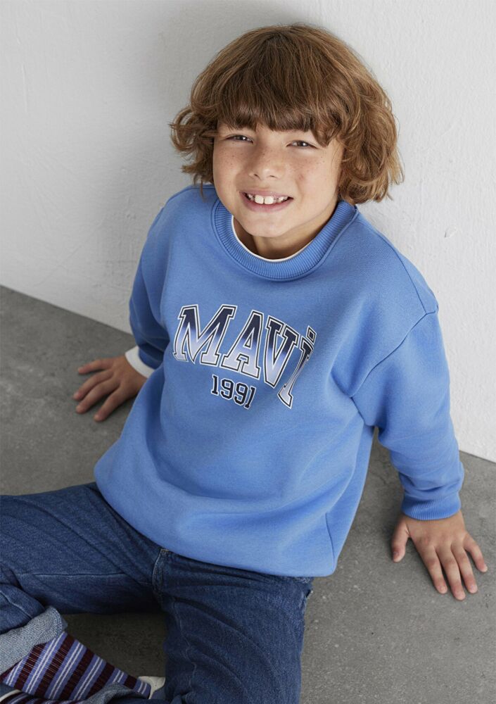 Mavi Mavi Logo Bisiklet Yaka Mavi Loose Fit Çocuk Sweat 6S10163-70724 (1)