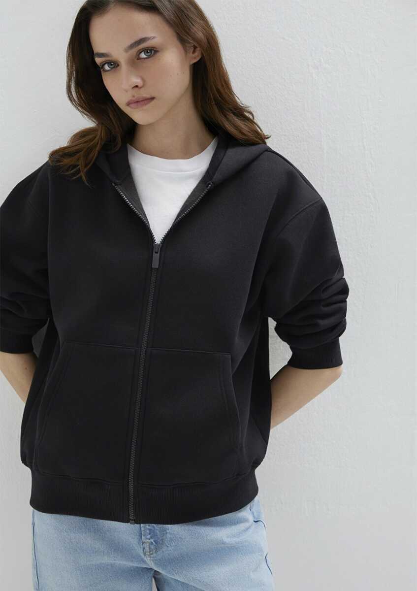Mavi Mavi Logo Nakış Detaylı Kapüşonlu Siyah Loose Fit Kadın Sweatshirt 1S10532-900 - 3