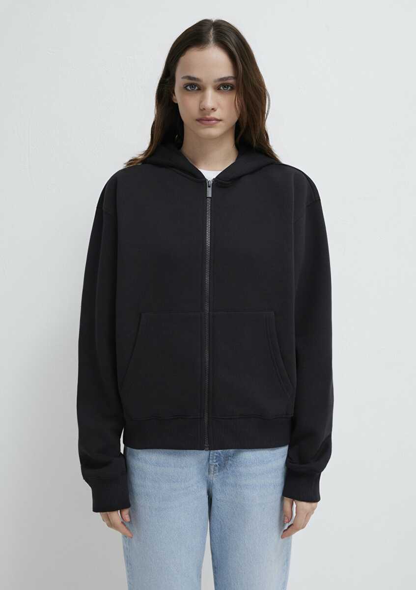 Mavi Mavi Logo Nakış Detaylı Kapüşonlu Siyah Loose Fit Kadın Sweatshirt 1S10532-900 - 4