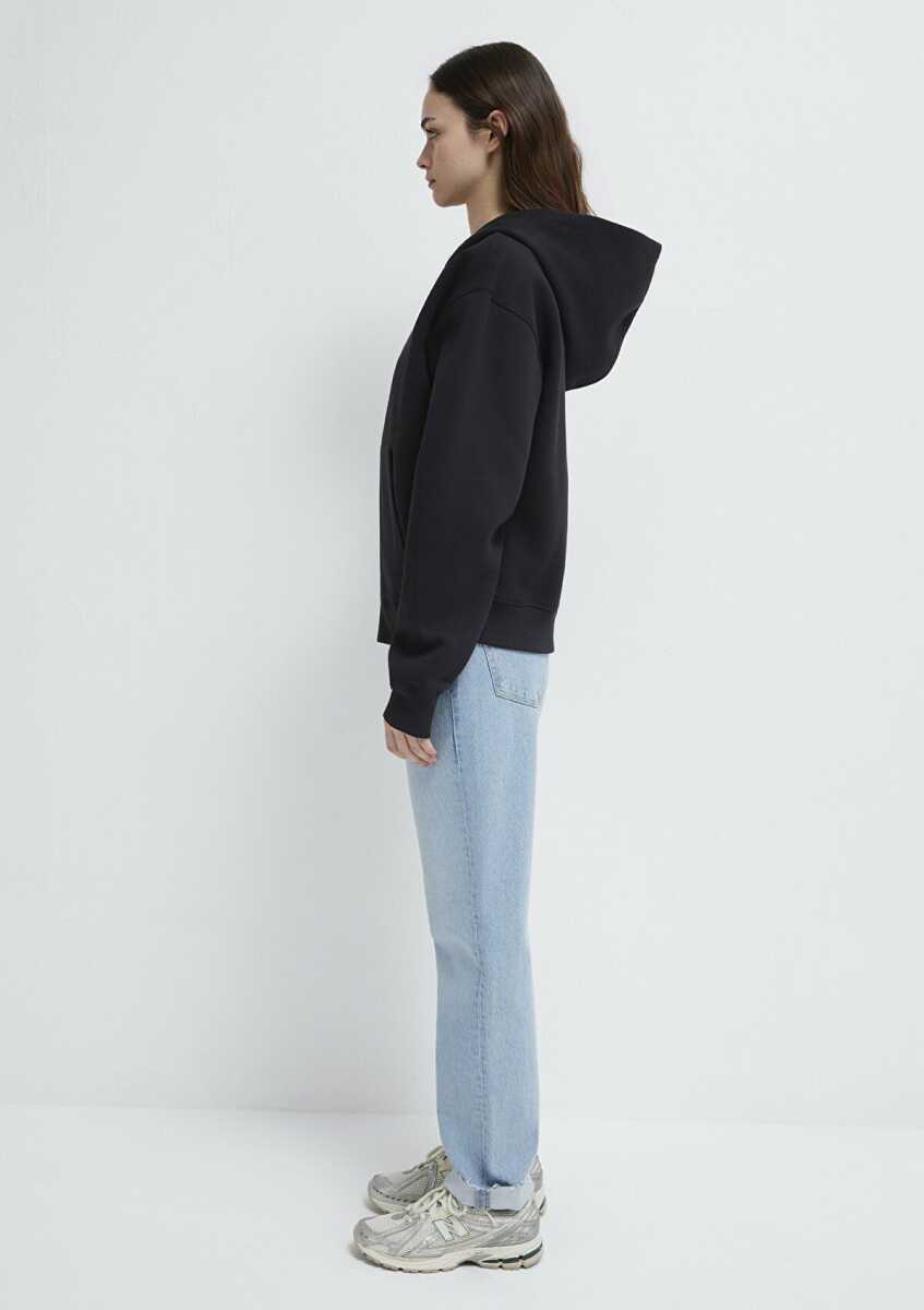 Mavi Mavi Logo Nakış Detaylı Kapüşonlu Siyah Loose Fit Kadın Sweatshirt 1S10532-900 - 5