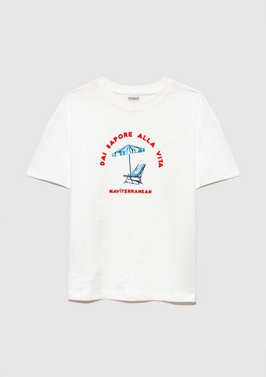 Mavi Maviterrean Baskılı Beyaz Çocuk Tişört 6610393-70057 - Mavi