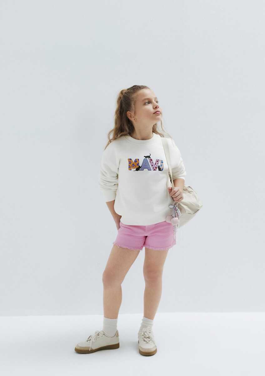 Mavi Melora Pembe Mom Fit Çocuk Jean Şort 7410655-86707