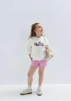 Mavi Melora Pembe Mom Fit Çocuk Jean Şort 7410655-86707