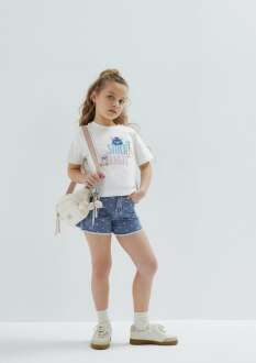 Mavi Melora Polka Dot Mavi Mom Fit Çocuk Jean Şort 7410655-A3339 