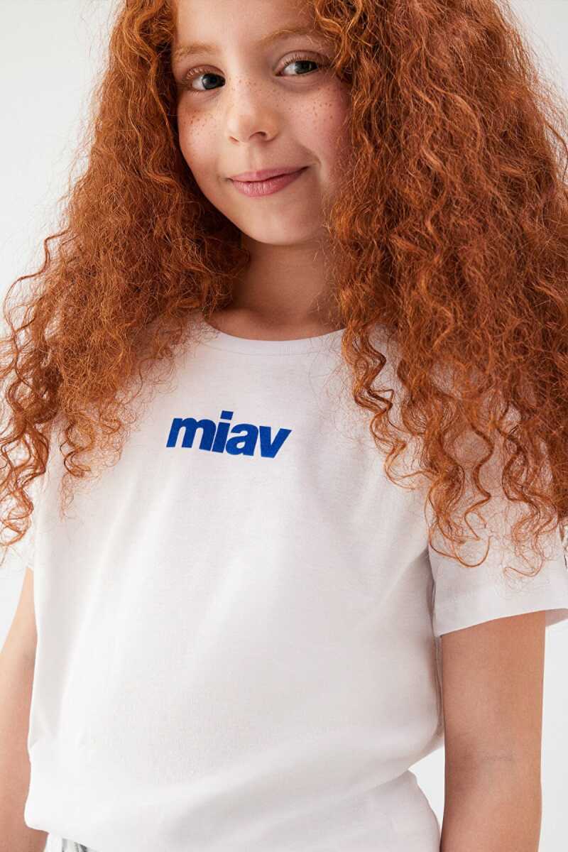 Mavi Miav Baskılı Beyaz Çocuk Tişört 66332620 - 2