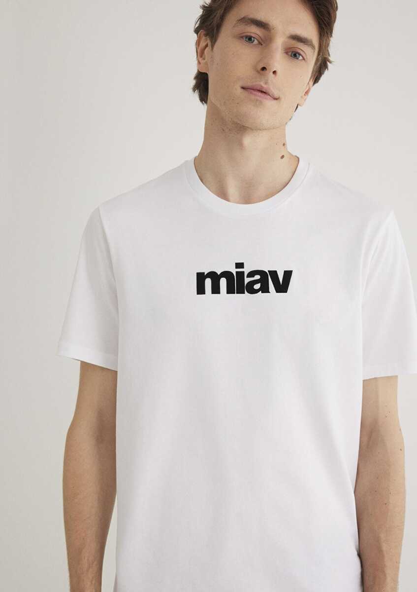 Mavi Miav Baskılı Beyaz Erkek Tişört 067153-602 - 2