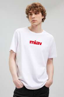Mavi Miav Baskılı Beyaz Erkek Tişört 067153-622