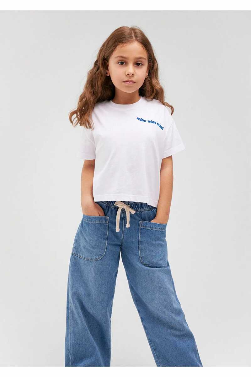 Mavi Mıav Baskılı Crop Beyaz Çocuk Tişört 7610180-620 - 2