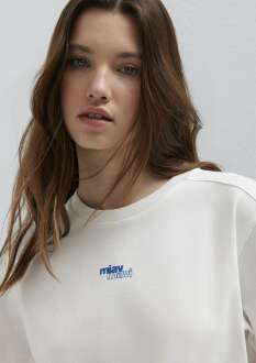 Mavi Miav Baskılı Crop Ekru Tişört 1614091-70057 