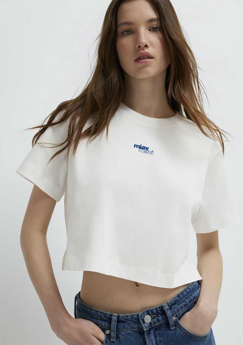 Mavi Miav Baskılı Crop Ekru Tişört 1614091-70057 (1)