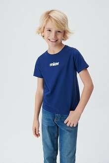 Mavi Miav Baskılı Koyu Saks Mavi Çocuk Tişört 6633270722 