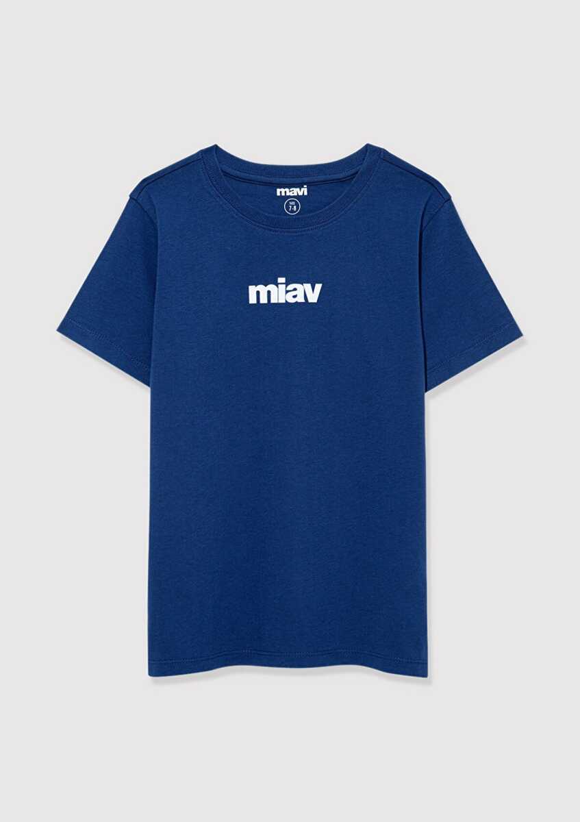Mavi Miav Baskılı Koyu Saks Mavi Çocuk Tişört 6633270722 - 4