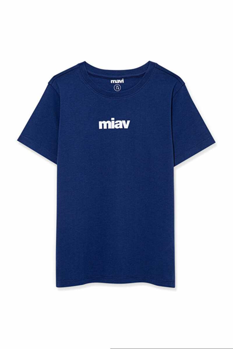 Mavi Miav Baskılı Koyu Saks Mavi Çocuk Tişört 6633270722 - 5