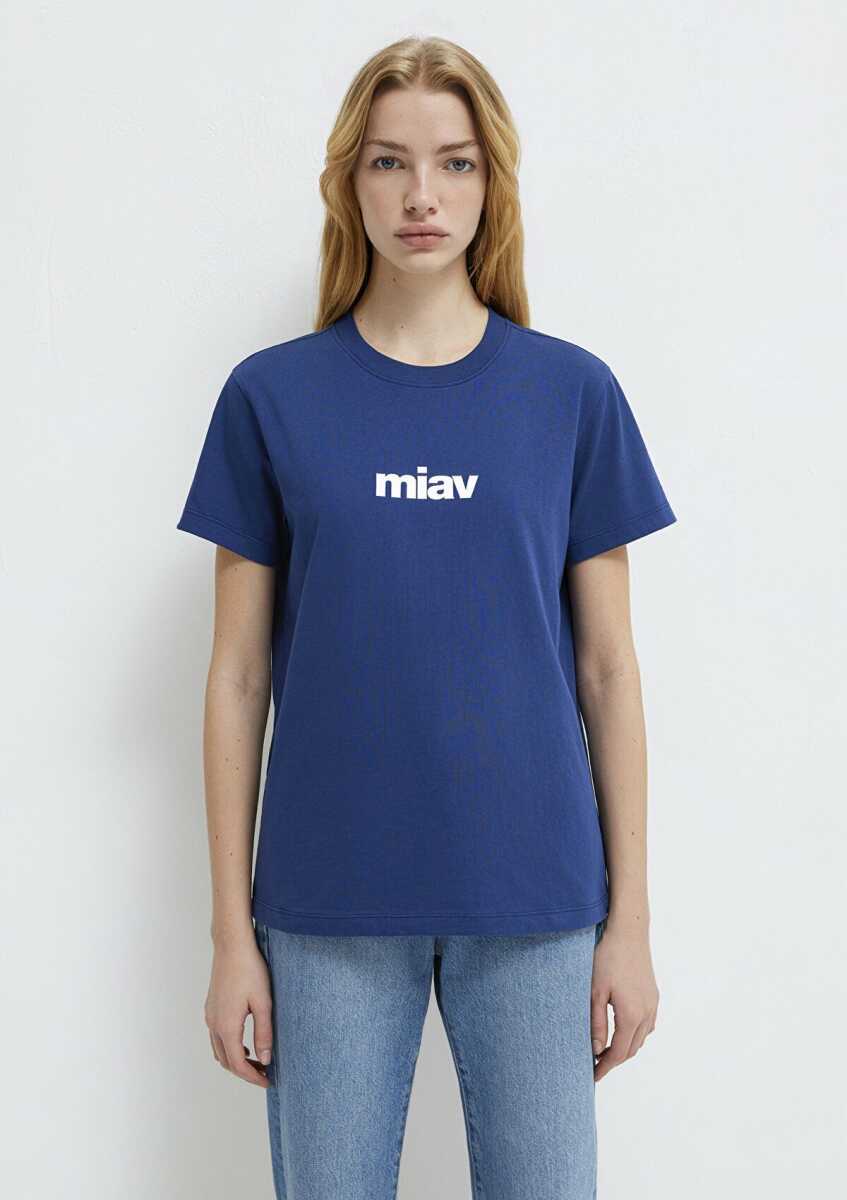 Mavi Miav Baskılı Koyu Saks Mavi Kadın Tişört 1610622-70722 - 3