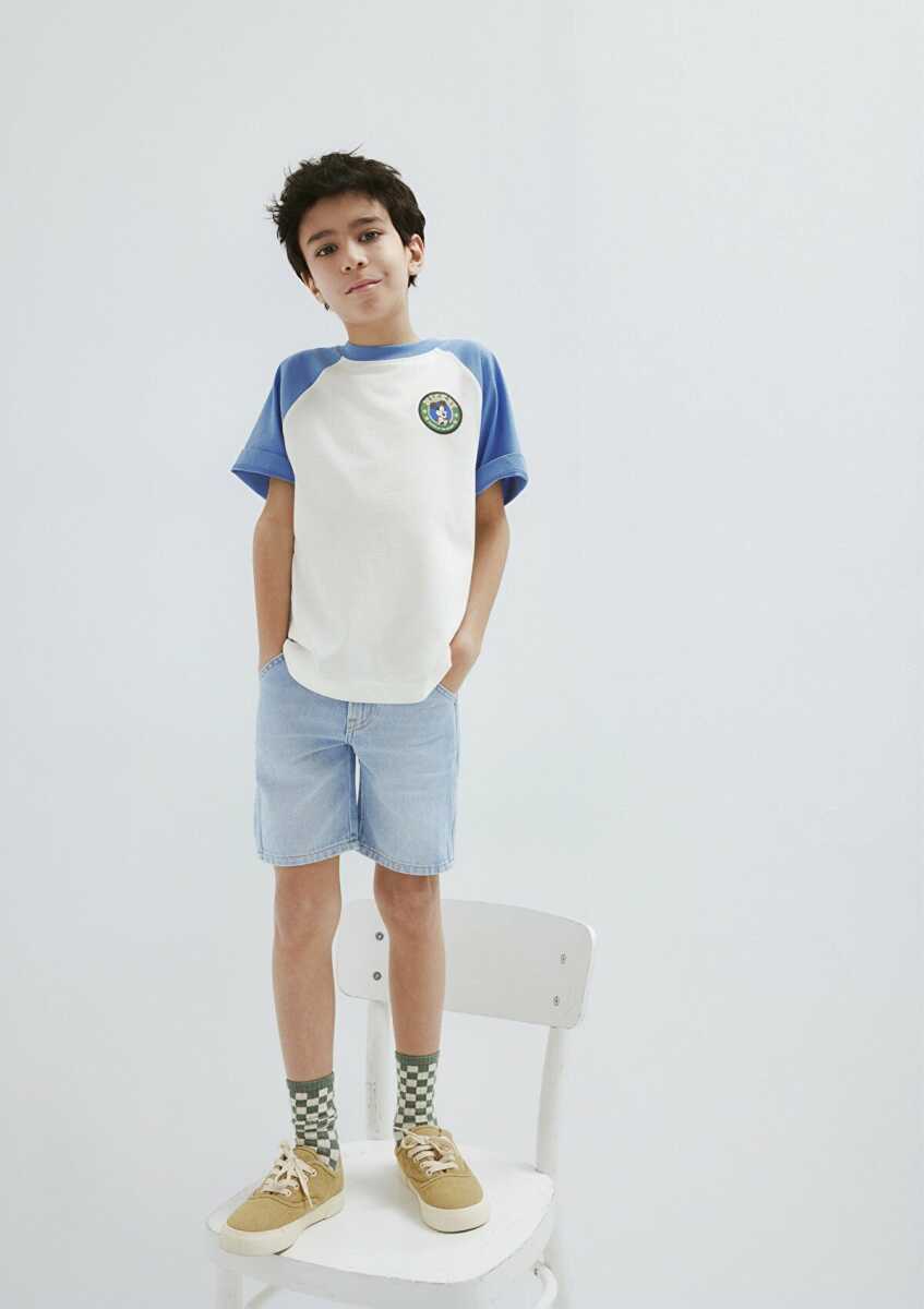 Mavi Mickey Mouse Baskılı Ekru Oversize Çocuk Tişört 6610426-70057