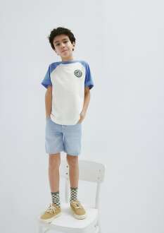 Mavi Mickey Mouse Baskılı Ekru Oversize Çocuk Tişört 6610426-70057 