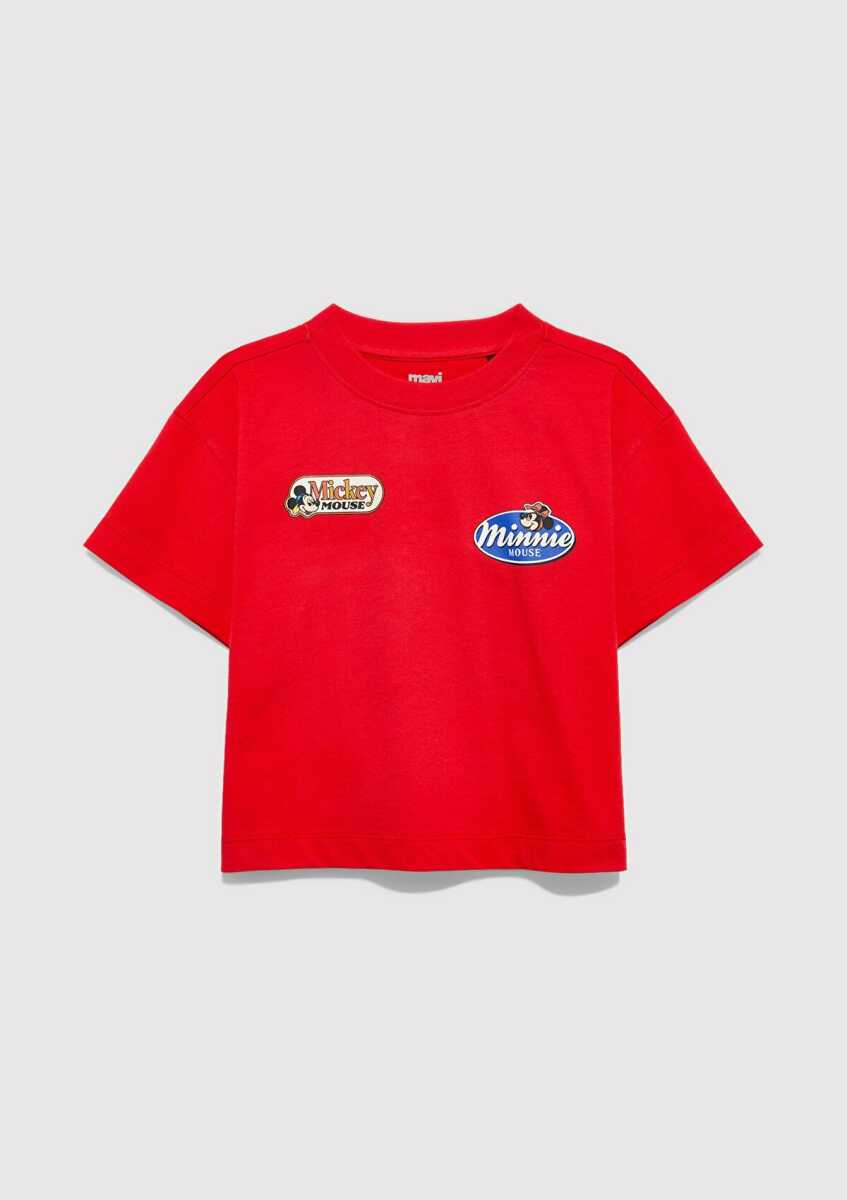 Mavi Mickey Mouse Baskılı Kırmızı Loose Fit Çocuk Tişört 7610420-70478 - 2