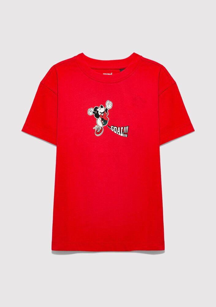 Mavi Mickey Mouse Baskılı Kırmızı Loose Fit Kadın Tişört 6610425-70478